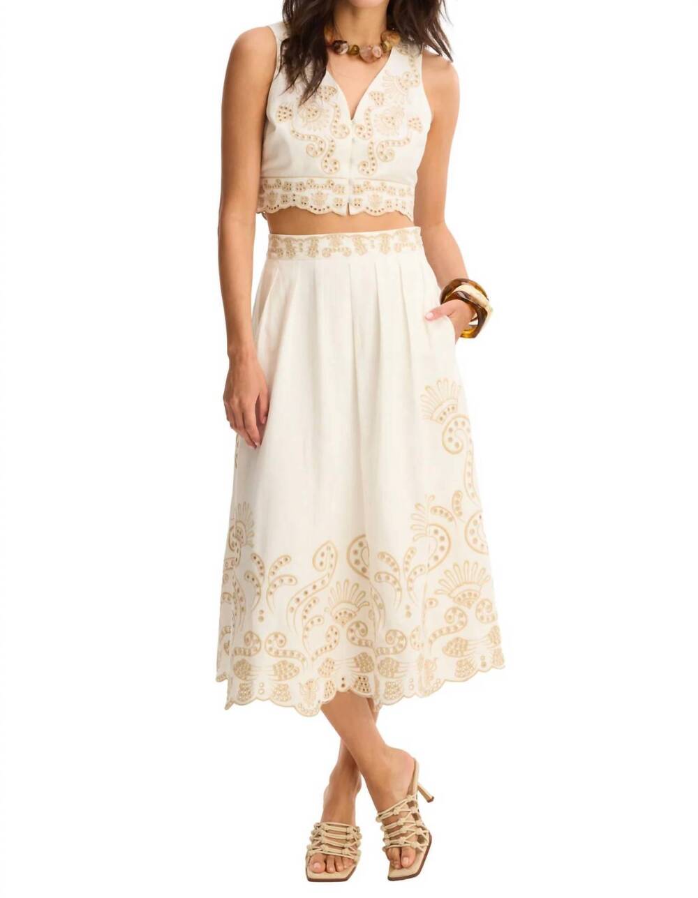 NEW ALLISON NEW YORK maeve midi skirt in off white/sand